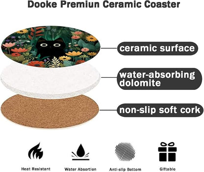 Dooke Coasters for Drinks, Round Absorbent Ceramic Stone Coasters Set of 6 - Image 3