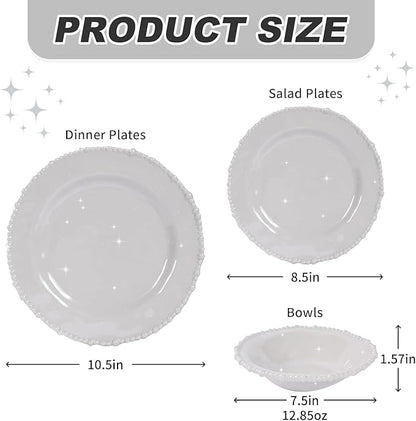 Grey Pearl 12-Piece Melamine Dinnerware Set - Unbreakable Plastic Plates & Bowls, Service for 4, Dishwasher Safe, Lightweight Shatterproof Tableware for Indoor/Outdoor Use
