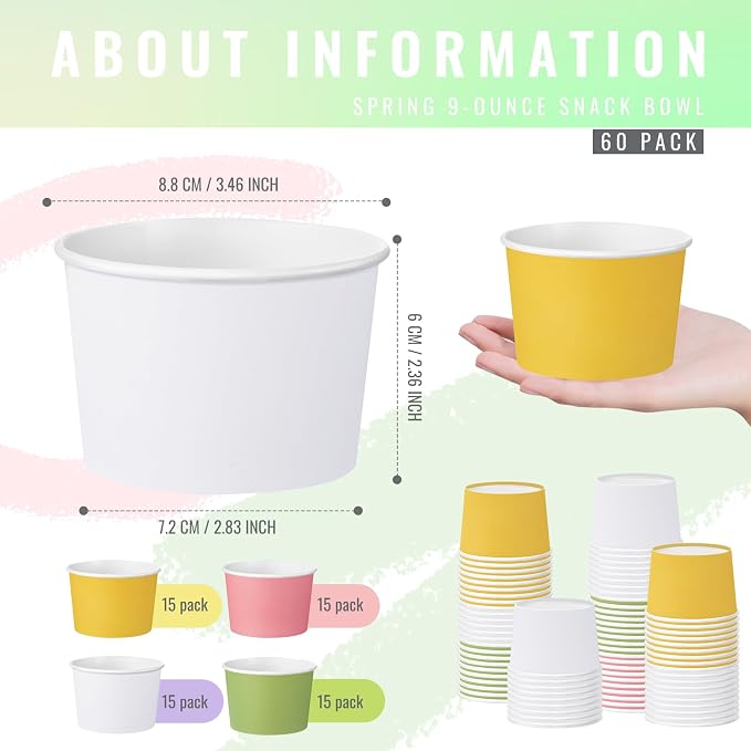 Jingmore Paper Ice Cream Cups 9oz Colored Disposable Dessert Bowls - Image 6