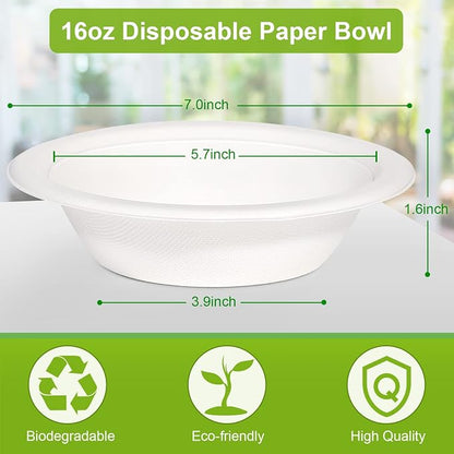 greensight Paper Bowls Disposable 16 oz, 200 Pack White Sugarcane | - Image 7