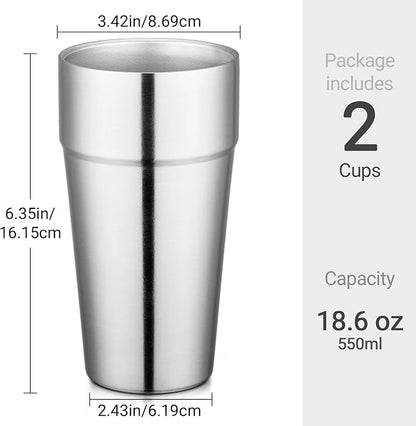 Beasea Stainless Steel Cups 19 oz, 2 Pack Large 18.6oz 550ml Stackable - Image 2