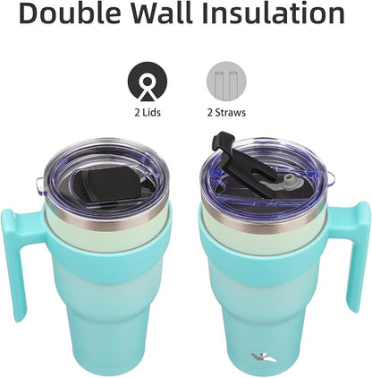 Konokyo 30 oz Tumbler with Handle and Straw, Insulated Travel Mug | Mint; - Image 3