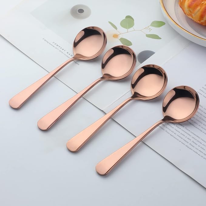 Broth Round Spoon Set, 12-Piece Reusable Stainless Steel Dinner Table Cereal - Image 8