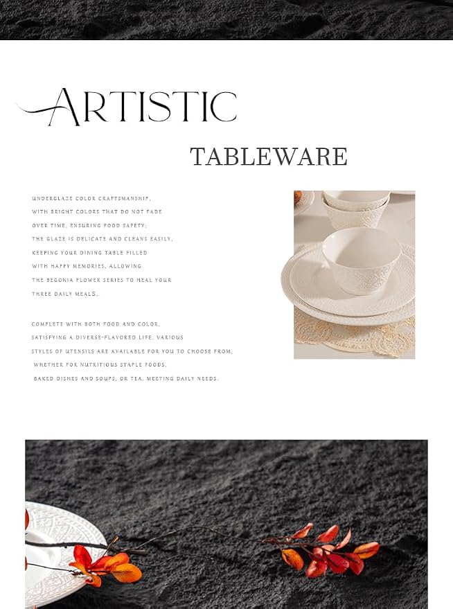 4-piece set, embossed design plate and bowl set, microwave and dishwasher - Image 5