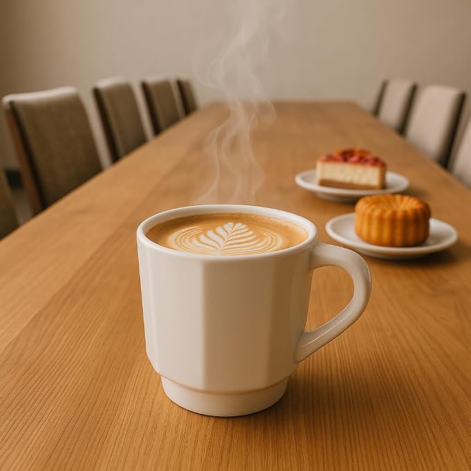 Minimalist White Ceramic Coffee Mug Set of 2 – 12 oz Modern Style Cups – Matte - Image 6