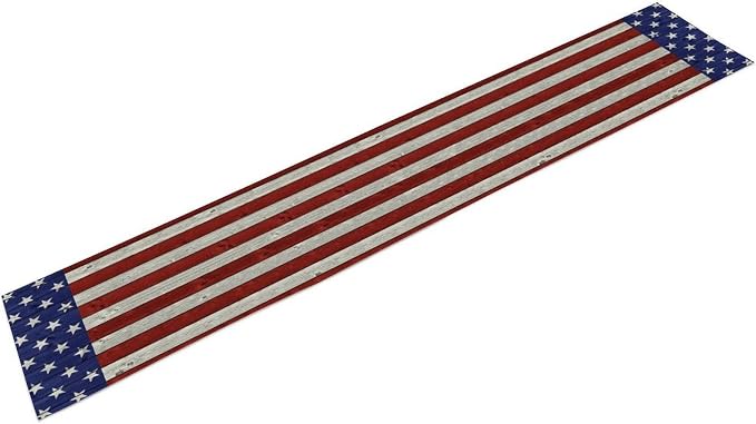 American Flag Table Runner, 4th of July USA Rustic Vintage Wooden Blue Red - Image 7