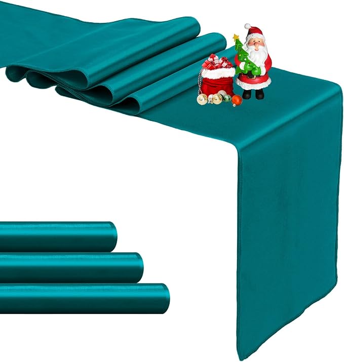 4-Pack Peacock Blue Satin Table Runner 12 x 108 Inch Long Bright and Smooth by Pufogu