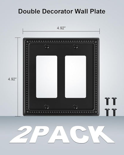 2-Pack Triple Toggle Light Switch Cover Plate, Pearls Decorative Switch Plate Covers, Black 3 Gang Metal Wall Plate, Corrosion Resistant