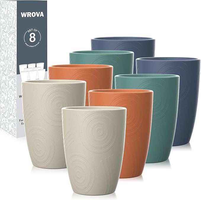 Wrova Wheat Straw Cups 8 PCS Good Alternative to Plastic Reusable Cups 12 oz by WROVA