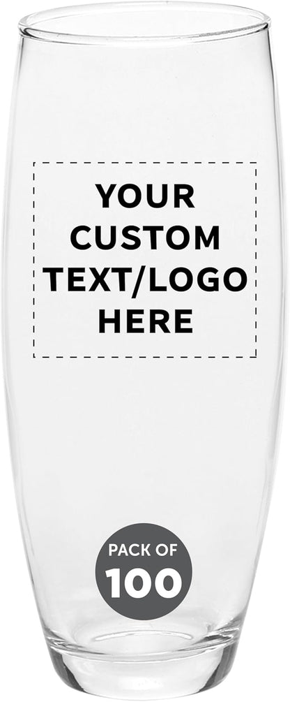 DISCOUNT PROMOS 100 ARC Stemless Champagne Flutes Set, 9 oz. - Customizable Text, Logo - Cachet, Glassware, Cocktails - Clear