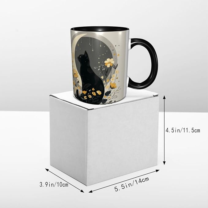 Yrebyou Cat and Moon Coffee Mug 11oz Ceramic Cup - Image 5