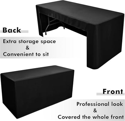 Nasitos 2 Pack Black Tablecloth 6 Foot-Open Back Fitted Tablecloth Rectangle Table, Washable Fabric Trade Show Table Cover for Craft Show, Display, Parties, Wedding, Events