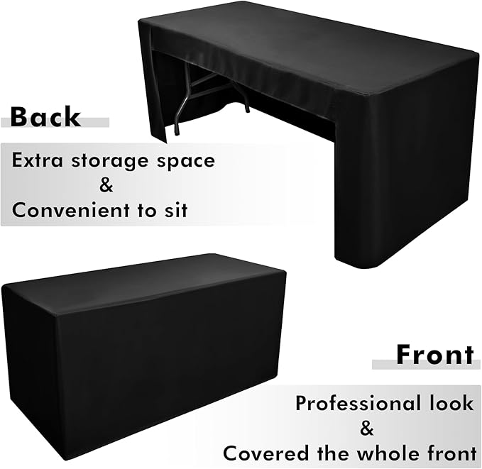 Nasitos 6 Pack Black Tablecloth for 8FT Trade Show Table Covers-Open Back Folding Tablecloths Washable Fabric and Wrinkle Resistant Table Covers for Craft Show, Display Table, Parties, Birthday
