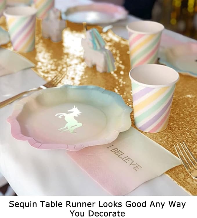 ShinyBeauty Wedding Decor Sequin Elegant Tassel Table Runner Plates Party - Image 5