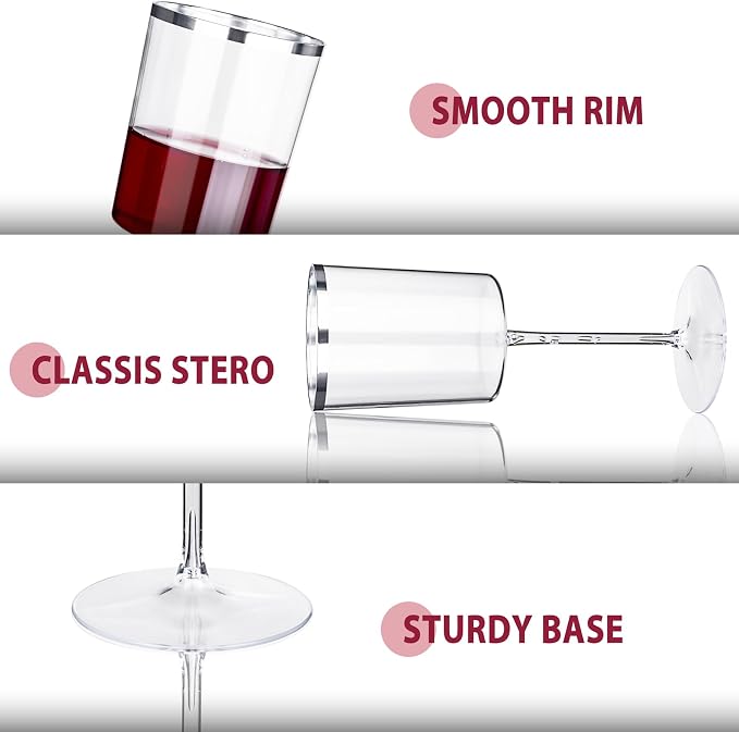 Ciaell 12 Pack Silver Plastic Wine Glasses - Image 9