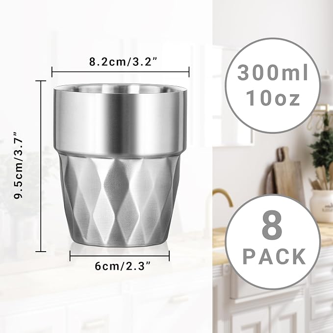 Metal Glasses, 10 oz Insulated Tumbler, 8 Pack Double Wall Unbreakable - Image 2
