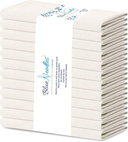 Blue Needles Solid Cloth Napkins Set of 12 Cream 100% Cotton Dinner Napkins 18x18 inches - Soft, Reusable, Absorbent & Washable Linen, Ideal for Wedding Events, Parties & Everyday Use