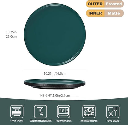 GZG Ceramic Dinner Plates Set of 4,10 Inch Stoneware plate Set,Microwave and Dishwasher Safe Kitchen Utensils,Stackable,Scratch Resistant (Dark Green)