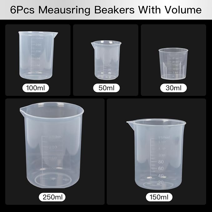5 Pack Plastic Measuring Jugs, Transparent Lab Graduated Beakers, Heat - Image 2