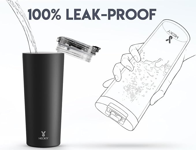Meoky 24 oz Insulated Travel Coffee Mug: Leak Proof Lid, Night | Stainless - Image 4