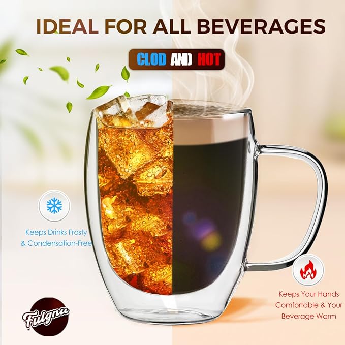 Double Walled Glass Coffee Mugs, 18oz Glass Coffee Cup Set of 2, Double - Image 5