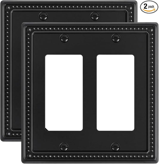 2-Pack Triple Toggle Light Switch Cover Plate, Pearls Decorative Switch Plate Covers, Black 3 Gang Metal Wall Plate, Corrosion Resistant