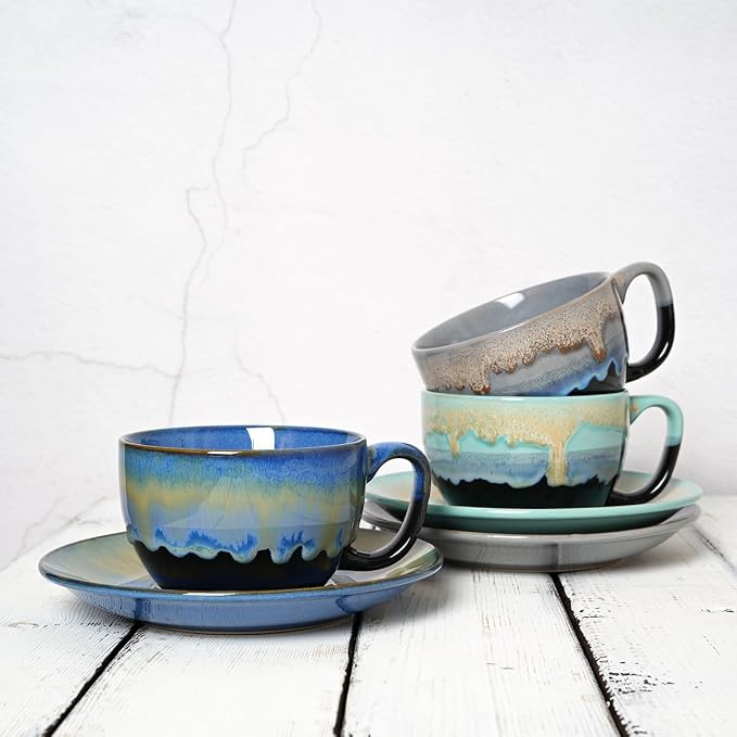 Bosmarlin Ceramic Cappuccino Cup and Saucer Set of 2, 10 Oz, Dishwasher and - Image 6