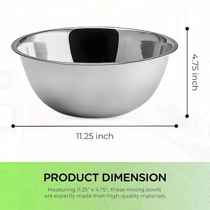 OCS Parts 5 Quart Mixing Bowl | 11.25-Inch Stainless Steel Professional Grade Flat Base Mixing Bowls for Home and Commercial Kitchens | Dishwasher Safe