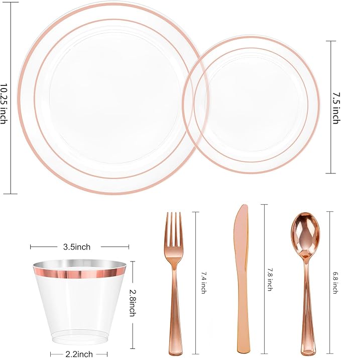 bUCLA 300PCS Rose Gold Plastic Dinnerware - Image 2