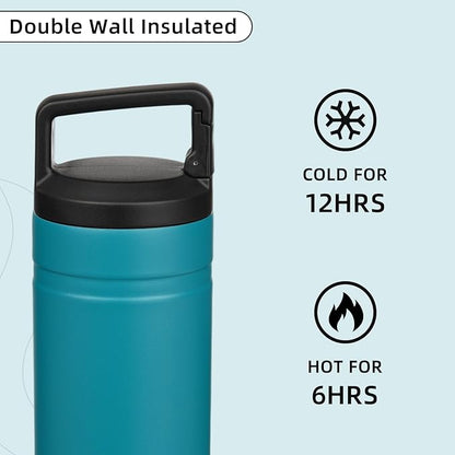 BJPKPK Insulated Water Bottle with 2 Lids,20 oz Double Wall Stainless Steel Vacuum Tumbler Travel Coffee Mug,Wide Mouth Thermal Cup,Lake Blue