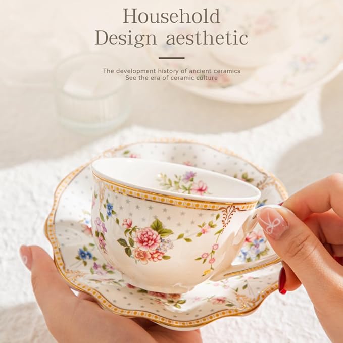 6 oz Vintage flower Ceramic cup and 6" saucer set - Image 9