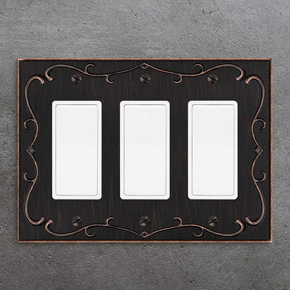 French Cabriole Decorative Wall Plate Switch Plate Outlet Cover (Triple Decorator, Aged Bronze)