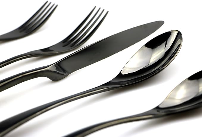 JASHII 18/10 Stainless Steel 20 Piece Mirror Polished Black Flatware Set - Image 2
