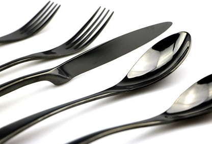 JASHII 18/10 Stainless Steel 20 Piece Mirror Polished Black Flatware Set - Image 2