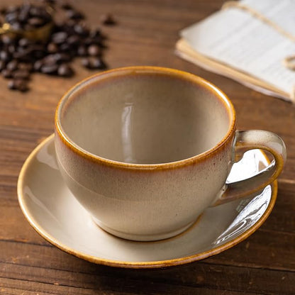 Porcelain Coffee Cup with Saucer Spoon, Vintage Design Ceramic Latte Art - Image 3