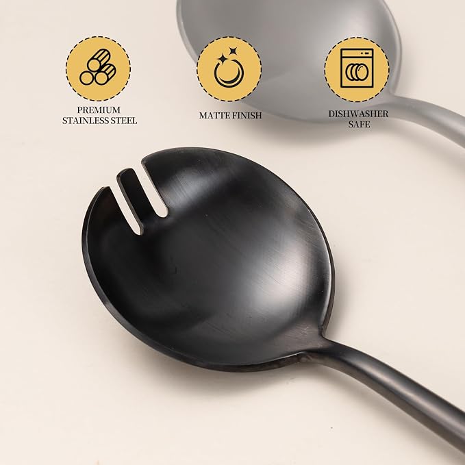 O.C.E. Salad Servers, Stainless Steel Spoon and Fork Sets, Salad Utensils - Image 4