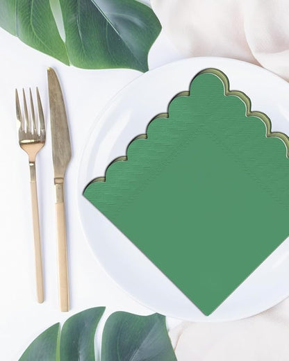 qiqee Green Series Cocktail Dinner Napkins 5x5inch Disposable Beverage,Wedding, Birthday Party Dessert Wave Paper Napkins(120 Count)