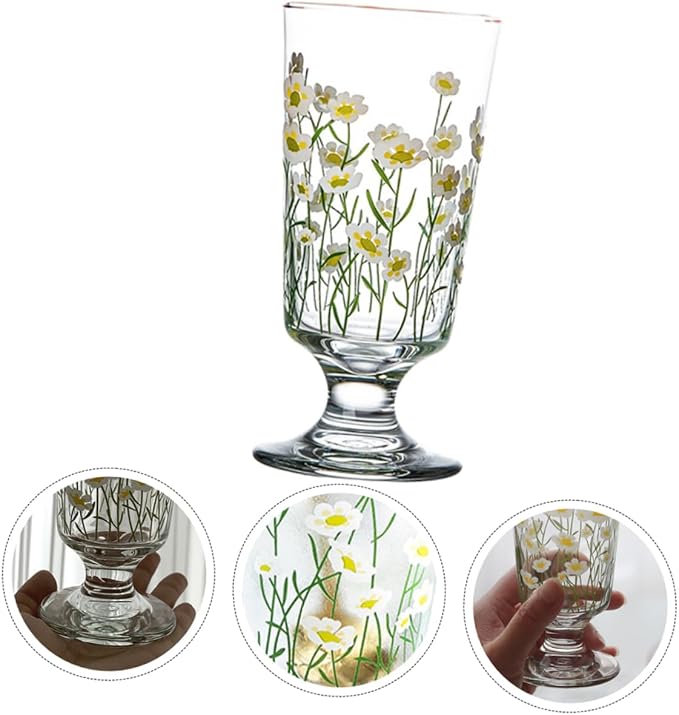 Daisy Set Vintage Romantic Glasses Cup Floral Glassware Daisy Drinking Glasses - Image 5