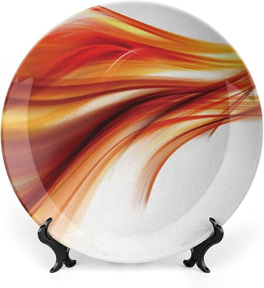 Ceramic Plates, Abstract Decorative Ceramic Plates, Modern Smooth Lines Blurred Smock Art, 8 Inch, for Dining, Parties, Wedding, Orange Red