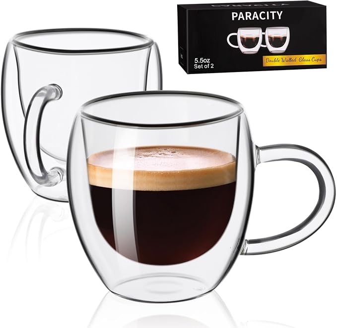 PARACITY Double Wall Glass Espresso Cups and Clear Coffee Mugs, Air-Gap Design by PARACITY
