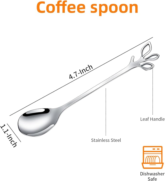 AnSaw Elegant Silver Leaf Coffee Spoons - Image 2