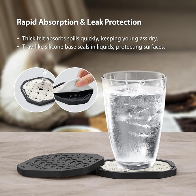 UMIRRO Absorbent Felt & Silicone Coasters Set of 6 - Image 4