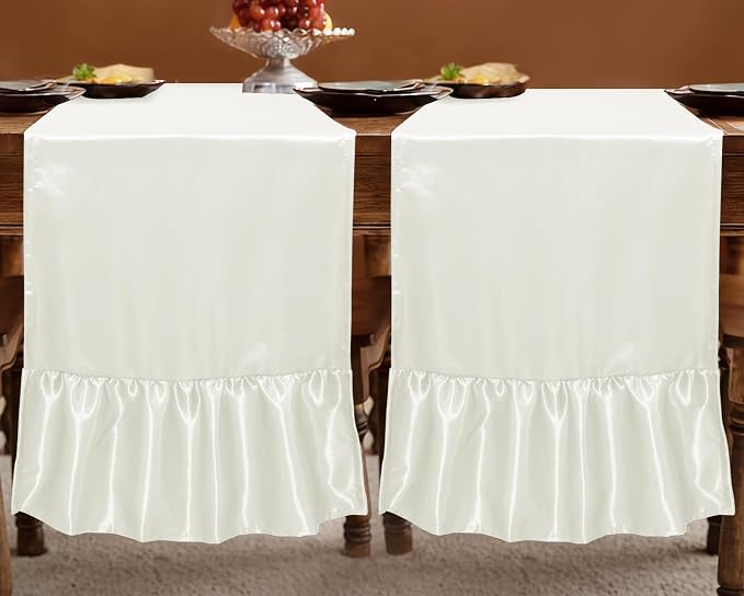 2 Pack White Satin Table Runner 12 x 108 Inch | Ruffle Design, Luxurious Dining - Image 3
