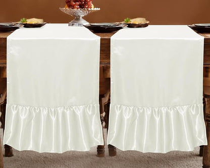 2 Pack White Satin Table Runner 12 x 108 Inch | Ruffle Design, Luxurious Dining - Image 3