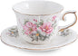 Ceramic Floral Cups with Saucers，7 oz Espresso Cups by Unknown