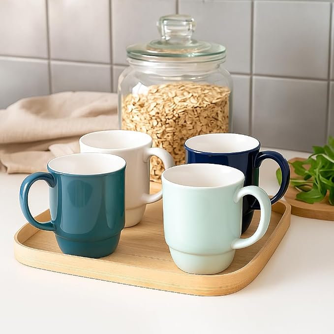 Stackable Porcelain Coffee Mug Set of 4 – 16oz Large Handle, Space-Saving - Image 8