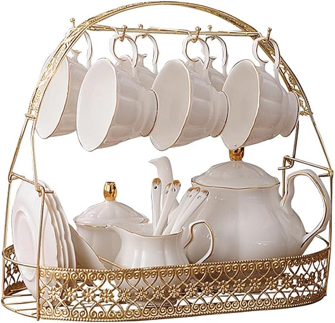 fanquare 15 Pieces Simple White English Ceramic Tea Sets, Tea Pot, Bone China by fanquare