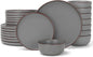 Famiware Mercury 24 Pieces Dinnerware Sets, Plates and Bowls Sets for 8, Microwave and Dishwasher Safe Dish Set, Dark Grey