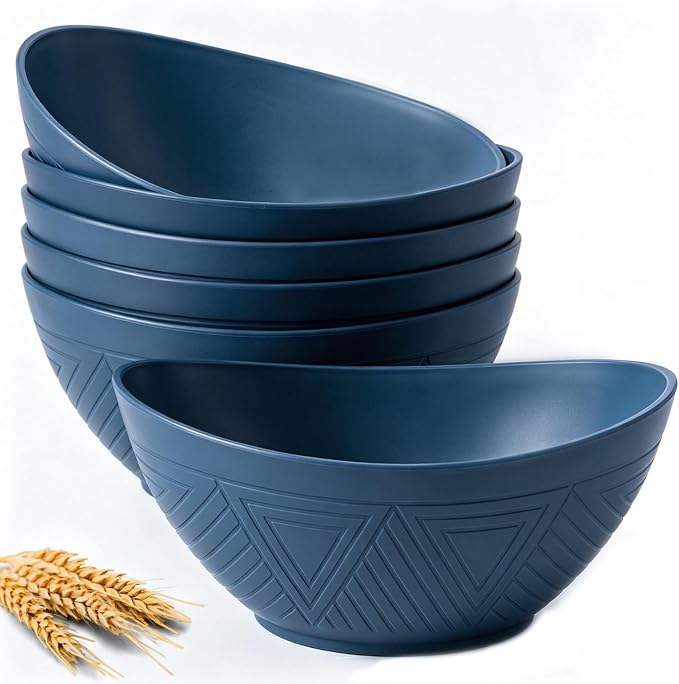 Wheat Straw Bowl Set of 6-60 OZ Large Salad Bowls, Microwave and Dishwasher by HOMIENLY