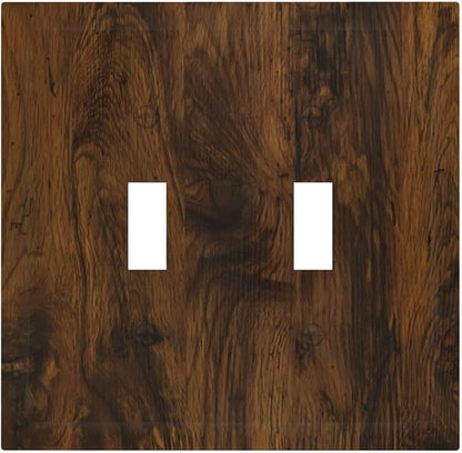 Decorative Light Switch Cover Brown Rustic Wood Grain Vintage Wooden Texture 2 Gang Wall Plate Double Toggle Switch Plate Receptacle Electrical Outlet Cover Switchplate for Cabin Bedroom（2 Pack）